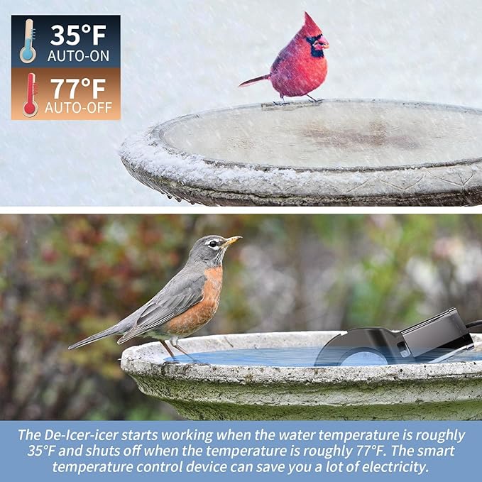 3PCS 500 Watt Bird Bath De-Icer with Thermostat, Cast Aluminum Submersible Chicken Water Heater, Heated Bird Bath, Power Cord 9.8 Ft