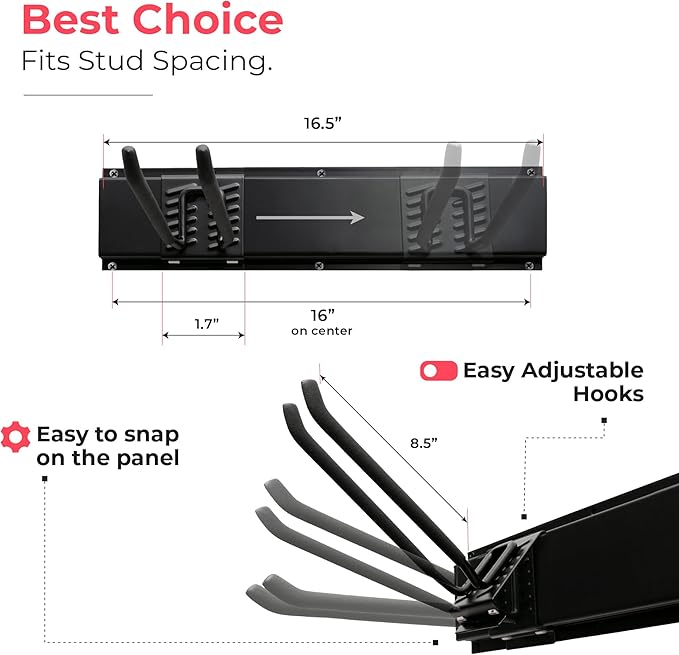 TIDYME Garage Tool Organizer Wall Mount - 80 inches - Sturdy Storage Rack with Adjustable Hooks, Anti-Rust - Easy Installation, 500lbs Capacity - Garden Tool Organizer (05 Racks & 10 Hooks)