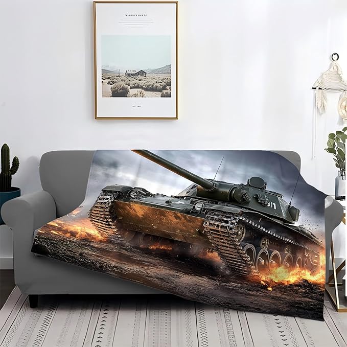 Tijuboni Military Tank Throw Blanket Army Gifts for Boys Men Girls Women Kids Adults Soft Flannel Fleece Blanket for Couch Sofa Bed Home Decor 40"x50"
