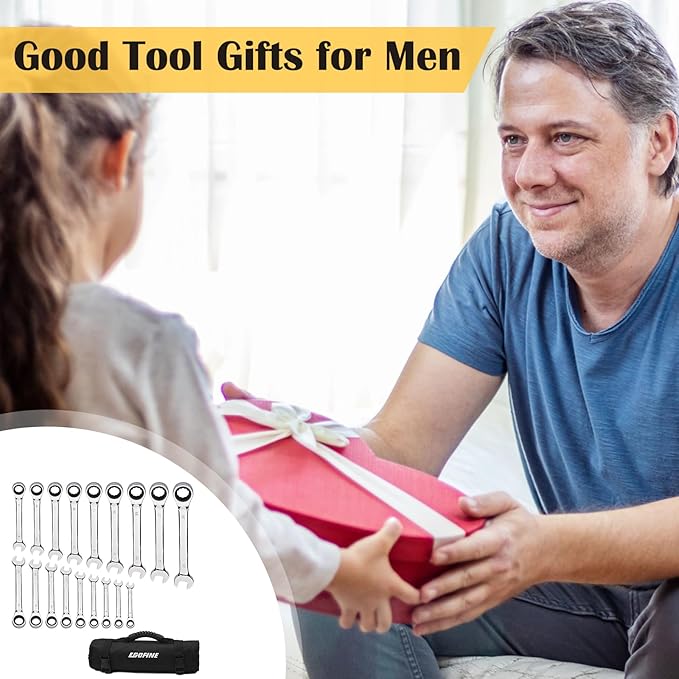 Egofine Wrench Set, 6 mm - 24 mm Metric Ratcheting Wrench Set 18pc, 72 Teeth Combination Wrenches Set, Chrome Vanadium Steel with a Roll Up Storage Bag