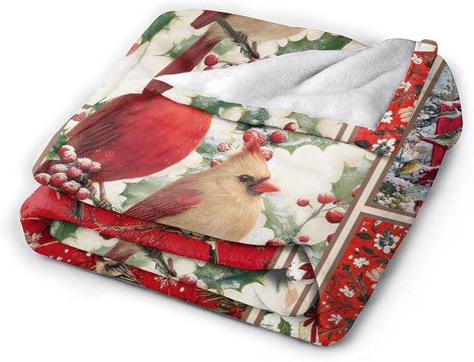 Cardinal Throw Blanket Christmas Cardinals Flannel Blankets Red Birds Plush Super Soft Cozy Warm Decor Gifts for Boys Girls Kids Adults Men Women 60" x 80"