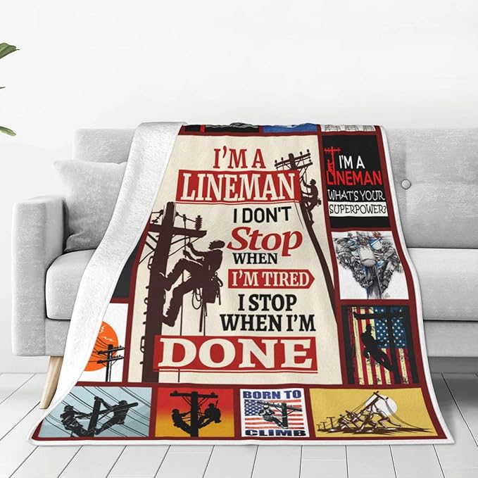 Lineman Blanket Lineman Job Gifts Throw Blanket Super Soft Flannel Lightweight Fluffy Plush Cozy Fuzzy Fleece Appreciation Blanket for Woman Adults Man for Bedding Sofa 50"X60"