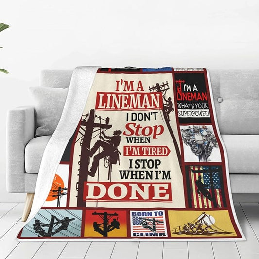 Lineman Blanket Lineman Job Gifts Throw Blanket Super Soft Flannel Lightweight Fluffy Plush Cozy Fuzzy Fleece Appreciation Blanket for Woman Adults Man for Bedding Sofa 50"X60"