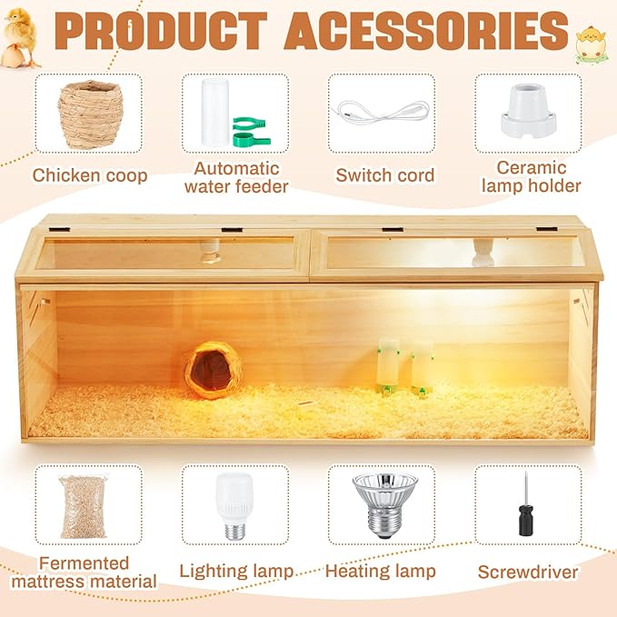 47 x 16 x 16 in Brooder Box for Chicken Quails Stand Sliding Door, Bulb Set and Feeder, Indoor Chicks Coop Brooder Box Kit, for Ducks, Hamsters, Lizards, Mice, Rat(Table Legs, Wooden)