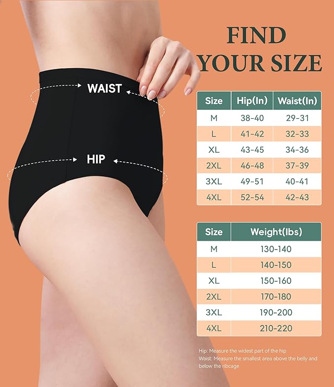 Womens Washable Incontinence Underwear Bladder Leak Proof Odor Control Briefs 56 ml Absorbency Panties 3 Pack (3 Black, 4XL)
