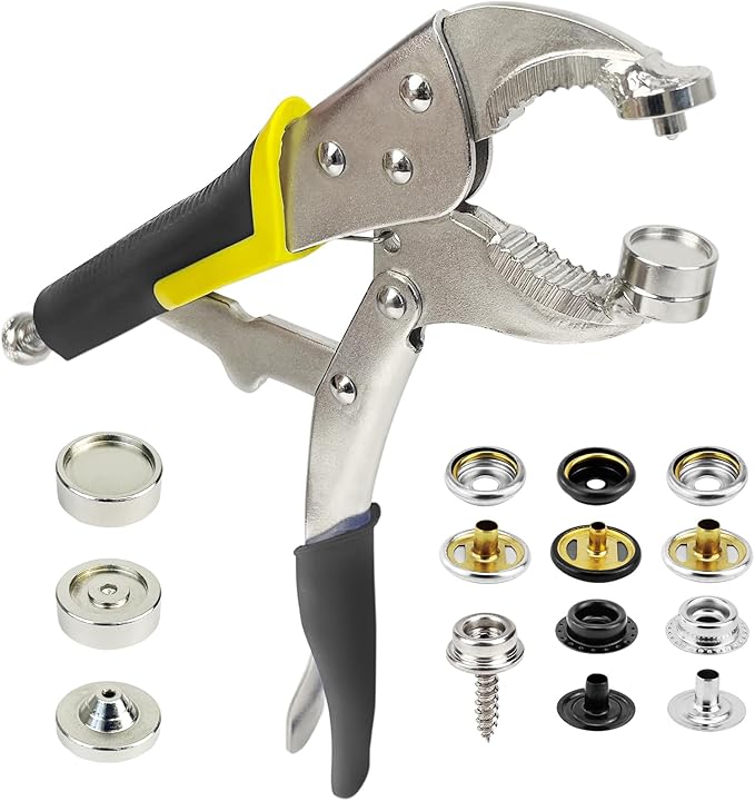 Snap Fastener Tool,Snap Tool for Boat Covers, Heavy Duty Snap Setter Pliers Canvas Snap Fasteners Kit Includes 60 Sets 15mm Stainless Snaps