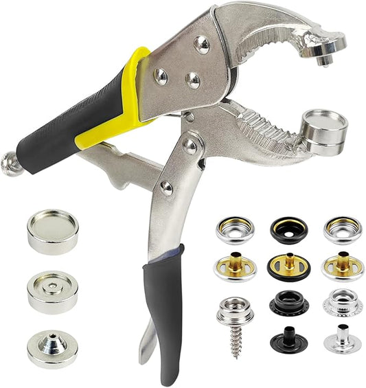 Snap Fastener Tool,Snap Tool for Boat Covers, Heavy Duty Snap Setter Pliers Canvas Snap Fasteners Kit Includes 60 Sets 15mm Stainless Snaps