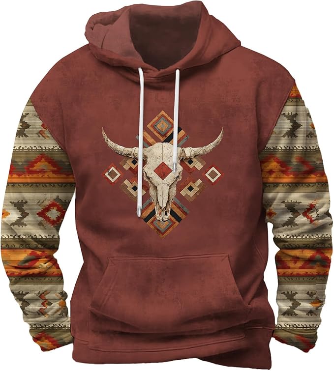 Mens Hooded Sweatshirt Vintage American Element Long Sleeve Fall Hoodie Classic Drawstring Front Pocket Pullover