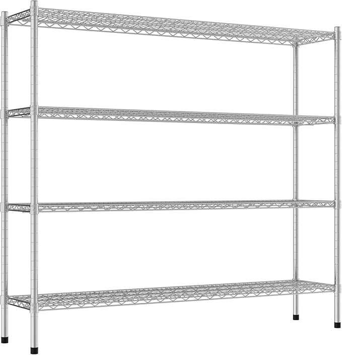 Commercial NSF Listed Chrome Stationary Wire Shelving Kit 14" x 60" x 54", with 4 Shelves Perfect for Warehouse, Walk-in Refrigerator, Freezer, Grocery Store, Restaurant, Dishroom