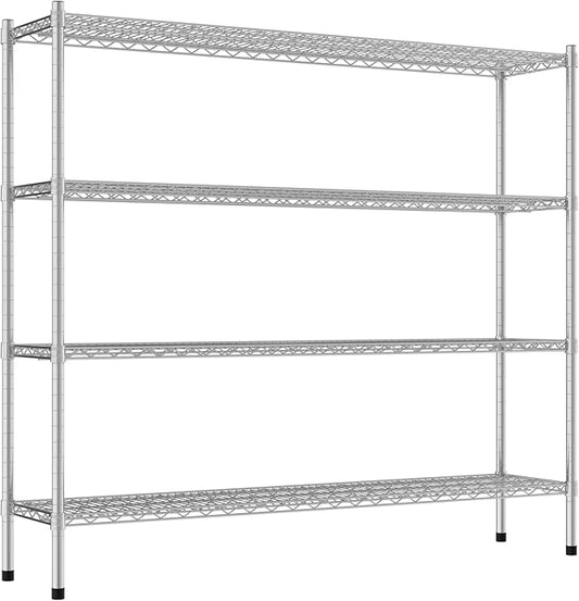 Commercial NSF Listed Chrome Stationary Wire Shelving Kit 14" x 60" x 54", with 4 Shelves Perfect for Warehouse, Walk-in Refrigerator, Freezer, Grocery Store, Restaurant, Dishroom