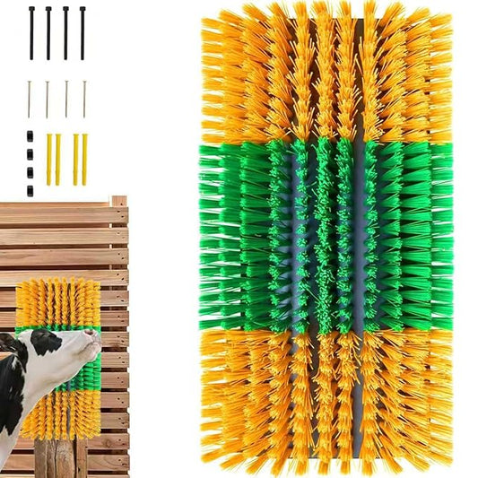 Livestock Scratching Brush — Cattle Horse Goat Pig Sheep Grooming Post with 4 Screws, Weather-Resistant Single Brush for Barn Fence Mount