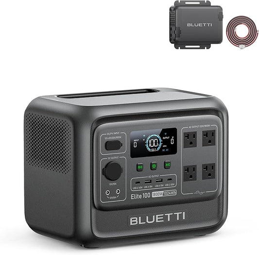 BLUETTI Elite 100 V2 (2025 New) Portable Power Station & Charger 1 (ships separately), 1024Wh LFP w/ 1800W AC, 560W DC-DC Charging, 1.8 H Full Charge via Car, Ideal for Car Camping, Vanlife, RV Travel