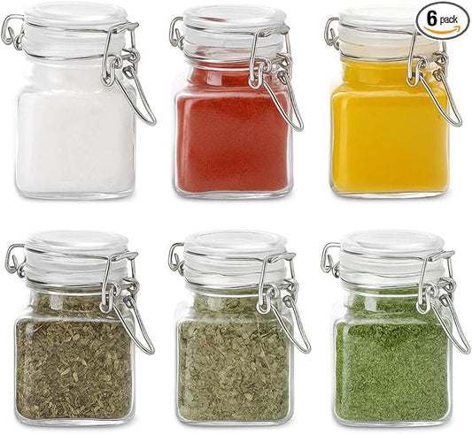 6 Pack Spice Jars, 4 oz Glass Containers with Airtight Lids, Small Herb Jars with Labels for Kitchen Storage