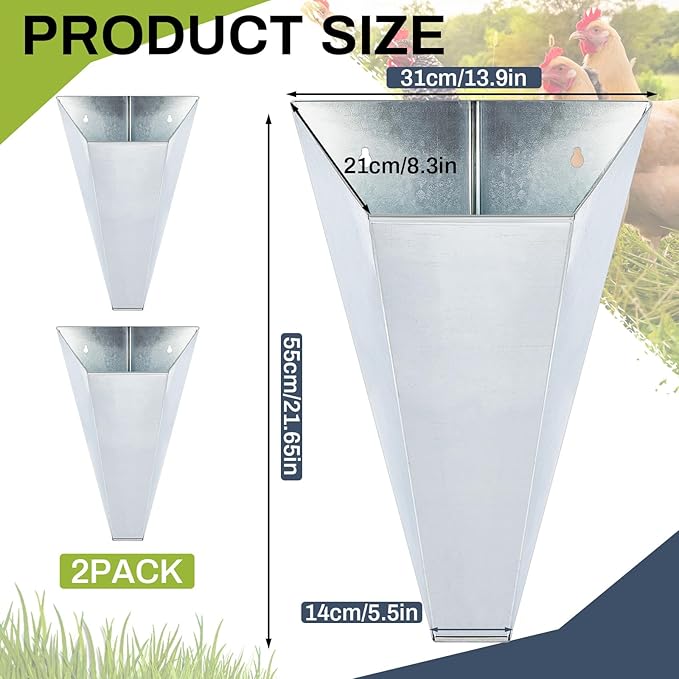 Mumufy 2 Pcs Large Galvanized Steel Poultry Restraining Cones Flat Back Funnel Cone, Up to 12 Pounds, Chicken Killing Cone for Butchering Chicken Birds Turkeys, Easy to Clean