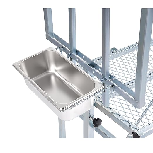 HECASA Sheep Milking Stand Livestock Feeder Rack Adjustable Headpiece w/Removable Feeding Tray Portable Farm Ranch Livestock Stand for Hoof Trimming Shearing Grooming Grooming (Silvery)