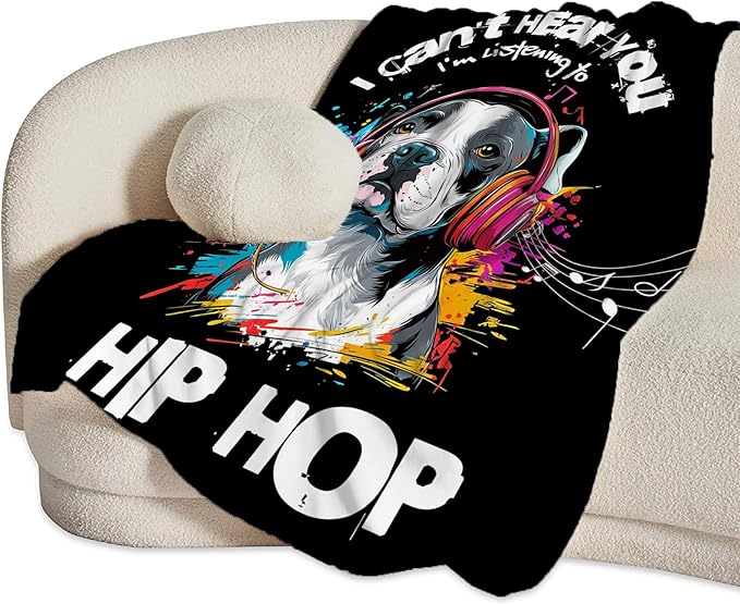 Pit Bull Throw Blanket Ultra Soft Cozy Hip-Hop Music French Bulldog Blanket Fleece Fuzzy Plush Lovers Decor Gifts for Women Girls Adults Couch Sofa 50"x40"