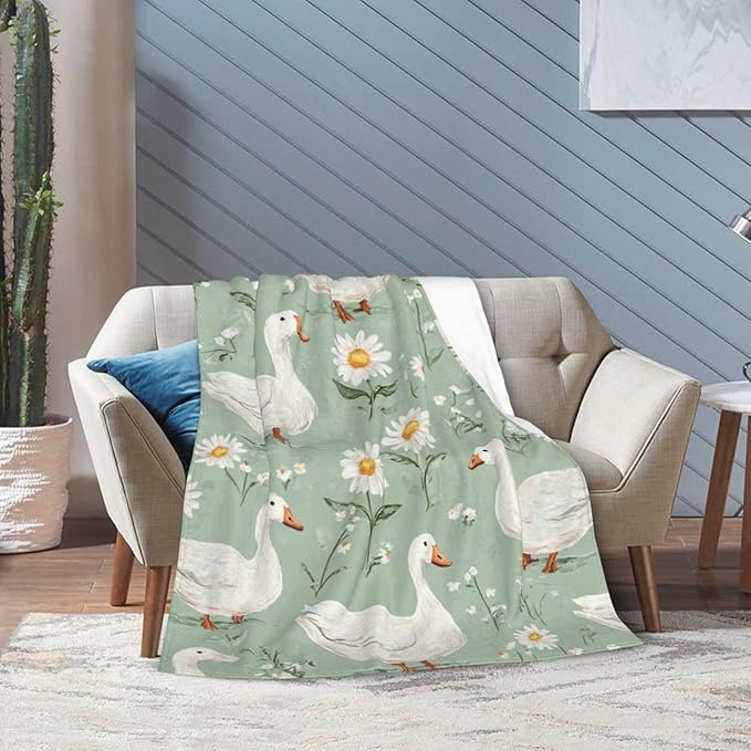 Cute Goose Throw Blanket White Duck Flannel Blankets Fuzzy Plush Super Soft Cozy Warm Decor Gifts for Boys Girls Kids Adults Men Women 40" x 50"