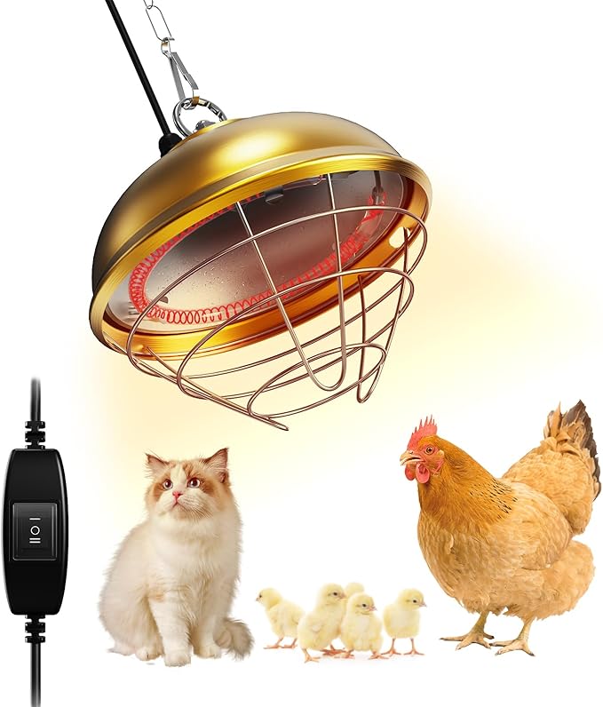 Heat Lamp for Chickens, 170W & 350W Adjustable Heating Temperature and Hanging Height, Chicken Coop Heater, Brooder Lamp, Carbon Fiber Heating Lamp for Chicks, Ducks, Rabbits, Cats, Dogs, Livestocks