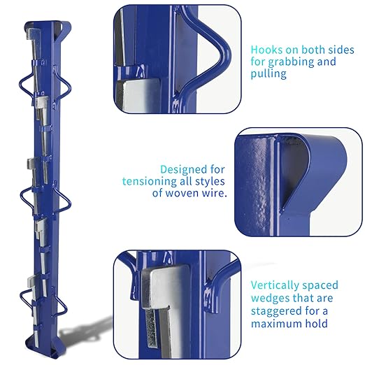 4FT Blue Woven Wire Fence Stretcher Bar, Heavy Duty Woven Wire Fence Stretcher (Includes 5 Wedges) for Farm, Pasture, Garden, Orchard & Agricultural Fencing, Welded Wire Fence Stretcher Tool