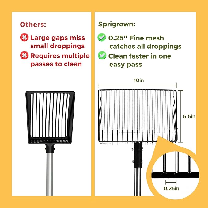 Chicken Poop Scooper for Sand, ¼" Slotted Fine Sifter & Durable Chicken Litter Scoop, Sifting Shovel, Coop Pooper Scooper, Metal Sand Sifter Shovel for Poultry Litter, 2-in-1 Poop Scoop and Rake Tool