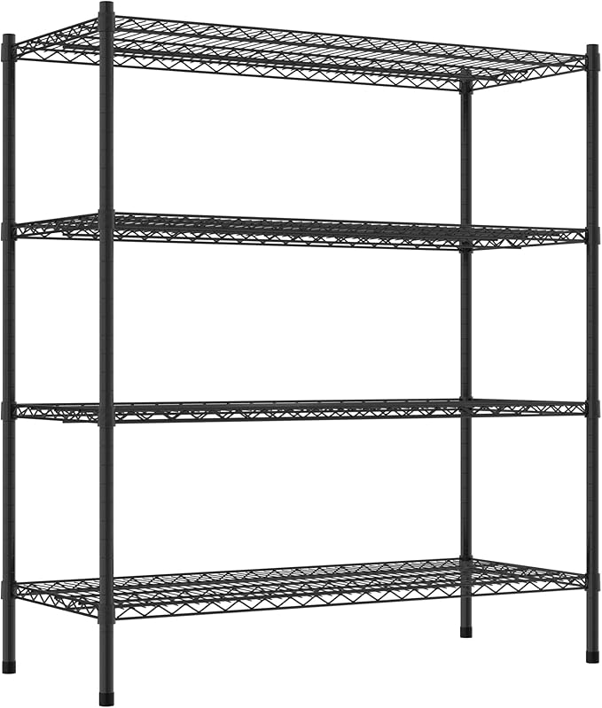Commercial NSF Listed Black Epoxy Stationary Wire Shelving Kit 21" x 48" x 54", with 4 Shelves Perfect for Warehouse, Walk-in Refrigerator, Freezer, Grocery Store, Restaurant, Dishroom