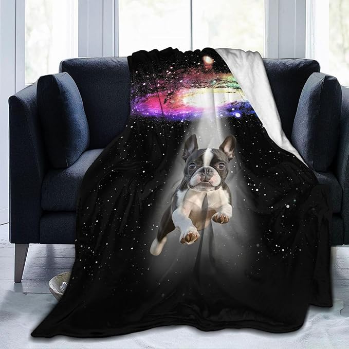 Dynova Boston Terrier Blanket Dog Lovers Gifts Cozy Plush Galaxy Funny Bulldog Throw Blankets Fuzzy Flannel Fleece for Girls Boys Women Men 80"X60"
