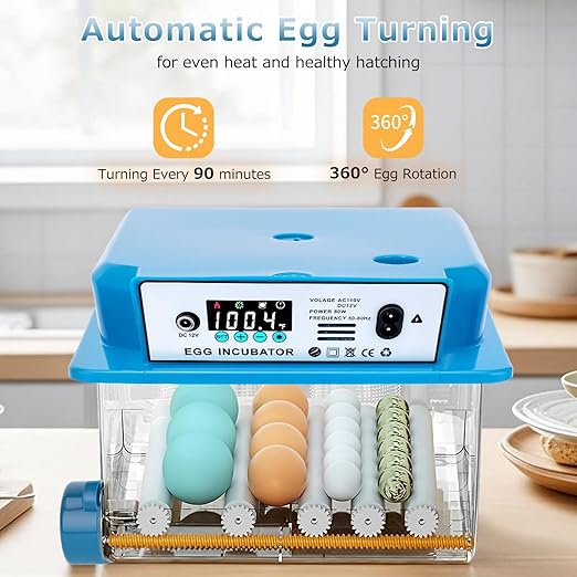 Automatic Egg Incubator 16 Egg Incubators for Hatching Eggs with Temperature Control Humidity Control and Display for Goose Chicken Duck Quail Pigeon Eggs Auto Turner, Blue