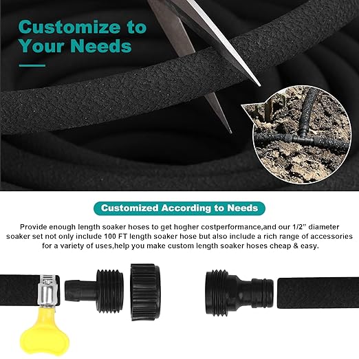 150 FT Soaker Hose 1/2" Heavy Duty Garden Hose to Save 70% Water Drip Irrigation Kit for Lawn/Yard Landscaping Beds (150FT)