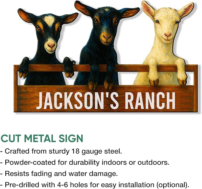 Personalized Goat Metal Sign, Custom Farm Animal Sign for Porch Fence Yard – Home Decor Gift for Goat Owner, Farmer, Homesteaders, Birthday or Housewarming Gift