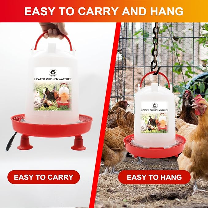 6L Heated Chicken Waterer for Winter Chicken Water with Heater Adjustable Leg Support 35W BPA-Free Heated Poultry Waterer Heavy Duty All in One Heated Waterer for Chicken Coop