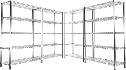 Storage Shelves, 4 PCS 36" L x 14" W x 72" H Heavy Duty Garage Wire Shelving Unit Loads 1750LBS, 5-Tier Adjustable Metal Industrial Utility Shelf Rack for Kitchen, Laundry Room, Basement