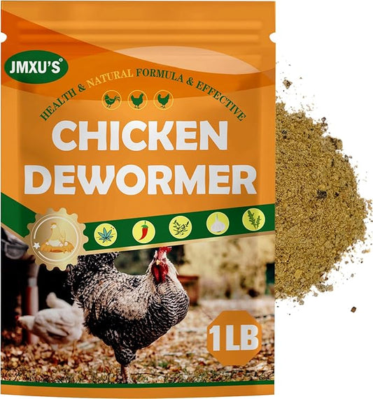 Jmxu's Chicken Dewormer Powder, Natural Formula Poultry Dewormer, Safeguard Chicken Dewormer Powder for Laying Hens, Chicks, Roosters, Turkeys to Relieve and Prevent Worms, 1 LB