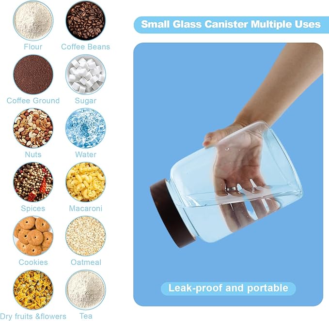 Glass Coffee Jars Spice Jar Round Storage Canister with Wooden Lid Clear Glass Food Jar for Pantry Sugar Tea Coffee Bean Spice Nuts Cookies Bath Salts (1800ml/60oz-2PACK（with spoon)