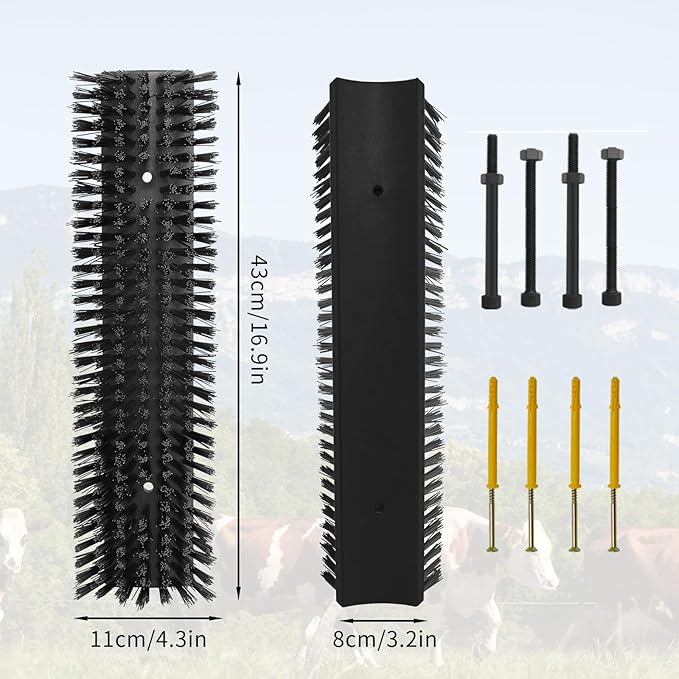Livestock Scratch Brush With 8 Screws，Animal Back Scratching Brush for Cow,Cattle,Sheep, Horses,Pigs，Massage Grooming Tool (Black, 2pcs)