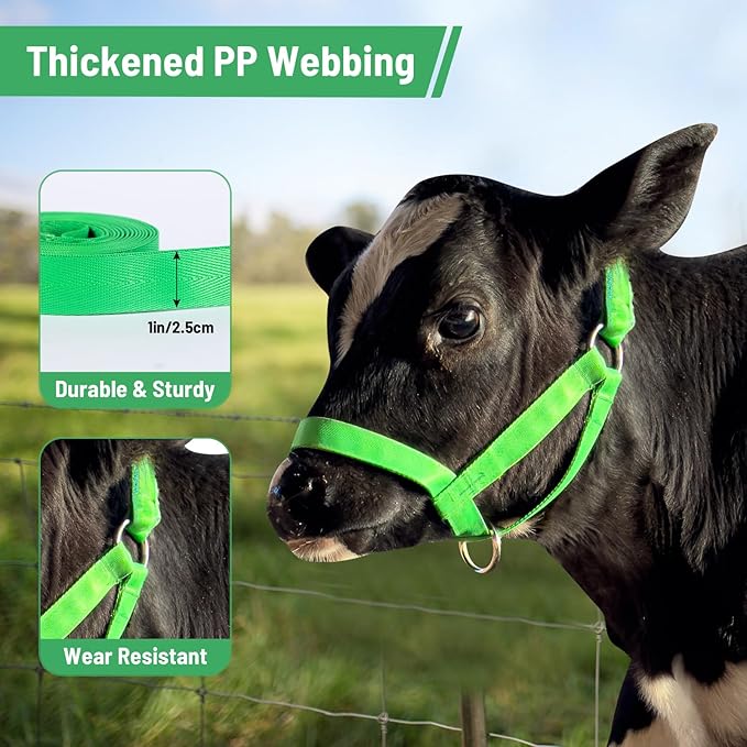 perixir Cow Halter Cattle Halters Calf Halter with Leading Rope，Adjustable Nylon Livestock Cattle Halter，for Miniature Horse Donkey Goat Foal