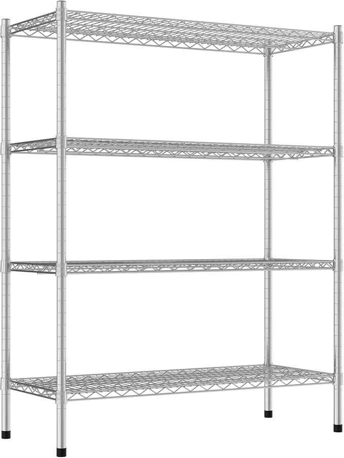 Commercial NSF Listed Chrome Stationary Wire Shelving Kit 18" x 42" x 54", with 4 Shelves Perfect for Warehouse, Walk-in Refrigerator, Freezer, Grocery Store, Restaurant, Dishroom