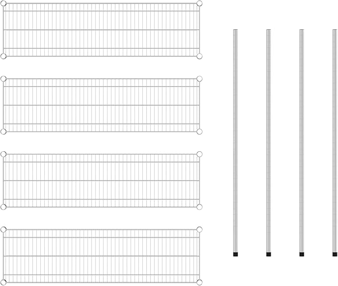 Commercial NSF Listed Chrome Stationary Wire Shelving Kit 14" x 48" x 54", with 4 Shelves Perfect for Warehouse, Walk-in Refrigerator, Freezer, Grocery Store, Restaurant, Dishroom