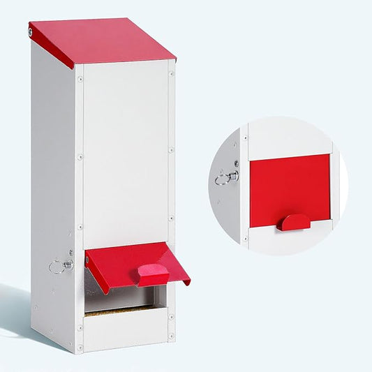 8Lbs Metal Chicken Feeder with Lockable Feed Door, Hanging Chicken Feeders No Waste Automatic Gravity Poultry Chick Bird Quail Feeder