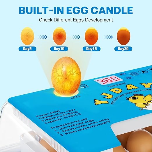 Incubators for Hatching Eggs 15-35 Eggs Incubator with Automatic Egg Turning and Temperature Humidity Control Display LED Candler Poultry Incubator for Hatching Chicken Duck and Quail Incubator (Blue)