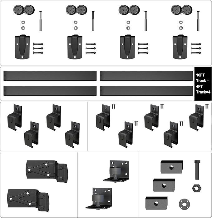 16FT Heavy Duty Box Rail Exterior Sliding Barn Door Hardware Kit, 450 lbs Capacity, Black Powder Coated Finish,Kit for Outdoor,Fit MAX 2 X Door Width 96in