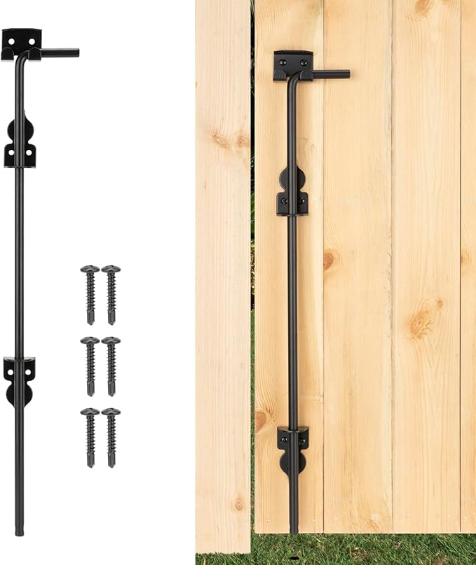 36" Cane Bolt Heavy-Duty Drop Rod for Gate, Gate Ground Latch for Wooden Fences Metal Gates Doors, Metal Gates Doors Stopper for Gate Ground, Wrought Iron Gate Latches, Black Finish(1 Pack)