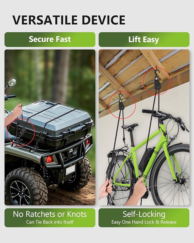 Kayak Tie Down Straps Ratchet, Kayak Straps for Secure Canoe to Roof Racks, Hiking Camping, Boating & Water Activities, Heavy Duty Ratchet Pulley Rope Hanger Kayak Accessories 2-Pack 1/4" 12FT