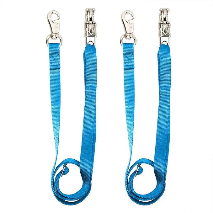 2PCS Cross Ties,Heavy Duty Adjustable Nylon Cross Ties for Horse Horse Trailer Tie with Panic Snap and Bull Snap,Adjustable Length from 44.5-78.5 Inch,Blue