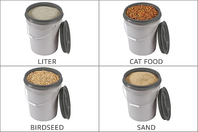 Mighty Tuff 5 Gallon / 21 Pound Pet Food Storage Container, Pack of 2 with Metal Handle and Airtight Lid to Lock in Freshness, Light Grey Base & Dark Grey Lid