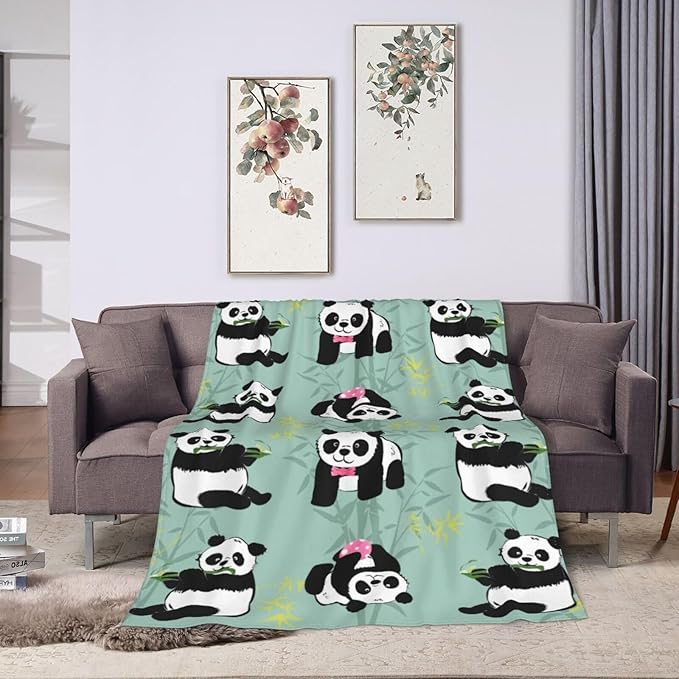 Panda Blanket Super Cozy Soft Panda Bamboo Throw Blanket Warm Plush Fluffy Panda Stuff Gifts for Women Girls Fleece Flannel Gifts Blankets for Boys Adults 80"X60"