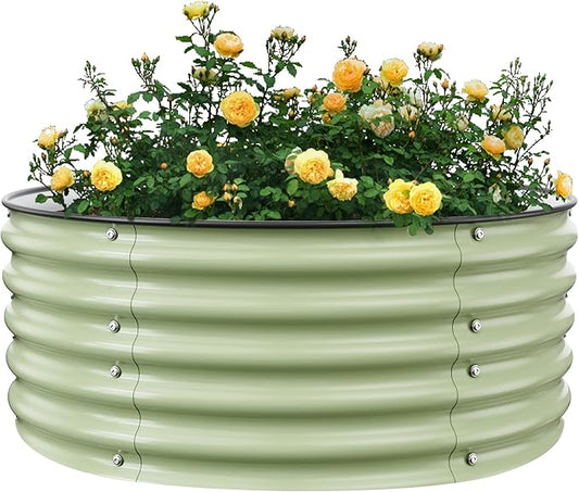 Round Raised Garden Bed Kit, 3.5x3.5x1.4Ft Outdoor Zinc-Aluminum-Magnesium Metal Flower Beds Stainless Steel Patio Ground Planter for Planting Vegetables (Light Green)