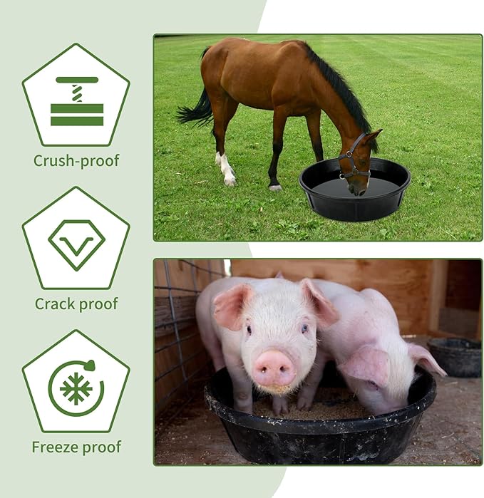 3Pcs Rubber Feed Pan,12 Quart / 3 Gallon Large Horse Feed Bucket Chicken Dust Bath Tub Rubbers Tub Livestock Pan Dog Bowl Rubber Horse Feeder for Pig Goat Chicken Farm Animal Feeding