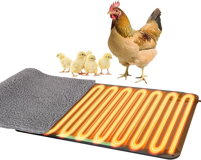 Heated Chicken Pad for Brooders, Small Animal Pet Heating Pad, Warming Chick Nesting Pad with Chew Resistant Cord, Automatic Temperature, Waterproof Chicken Coop Heater Pad, 12 x 17 in, Black, 35W