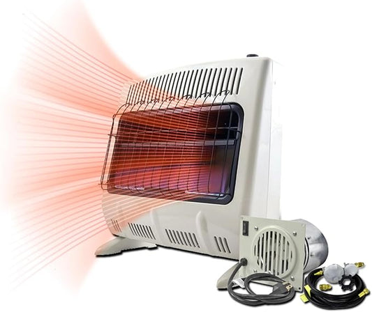 Mr. Heater 30,000 BTU Unvented Blue Flame Propane Fired Room Heater with Built In Blower Fan Kit and 12 ft. Hose for Propane Unvented Series Heaters Bundle (2 Items)