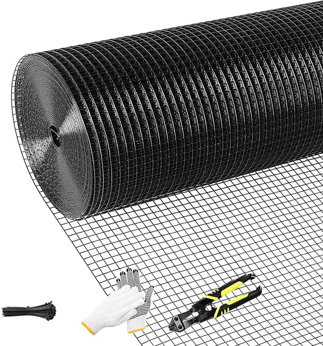 Tongmo Black Hardware Cloth, 1/2 inch 48'' x 100'Chicken Wire Fence, 19 Gauge Vinyl Coated Welded Cage Wire Mesh Roll Supports Poultry Netting Cage Garden Fence